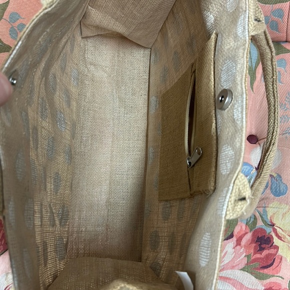 Jute Grocery/Beach Bag Tan/White Polka Dot - Picture 6 of 13